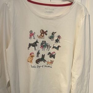 Talbots Festive Dog Print Cream Shirt